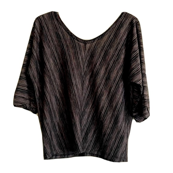 LOFT Black Grey Stripe V-Neck Dolman 3/4 Sleeve Top - Picture 2 of 7